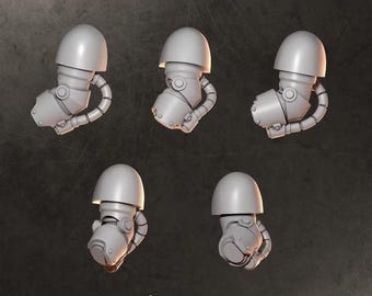 May include: Five light gray miniature armor arms with rounded shoulder pads and mechanical elbow joints, each featuring a curved cable detail. The text BIG ARMOR ARMS is displayed at the top, and the GREYTIDE STUDIO logo is at the bottom.
