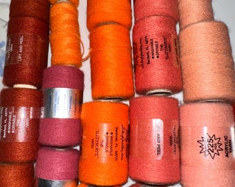 Vintage Acrylic Yarn Thread Spools, Orange/Gold, Amber/Yellow, Needle Punch Embroidery Crafts