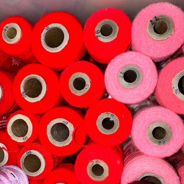 Vintage Acrylic Yarn Thread Spools, Red Pink Blush, Needle Punch Embroidery Crafts