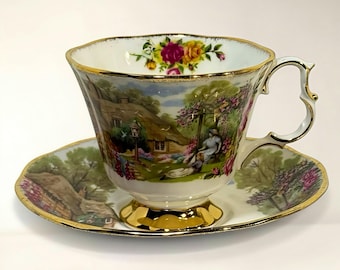 Rzadki zestaw filiżanek i spodków Royal Albert Tranquil Garden – specjalna edycja z okazji 30. rocznicy Fred Errill – zabytkowa angielska porcelana kostna, Anglia