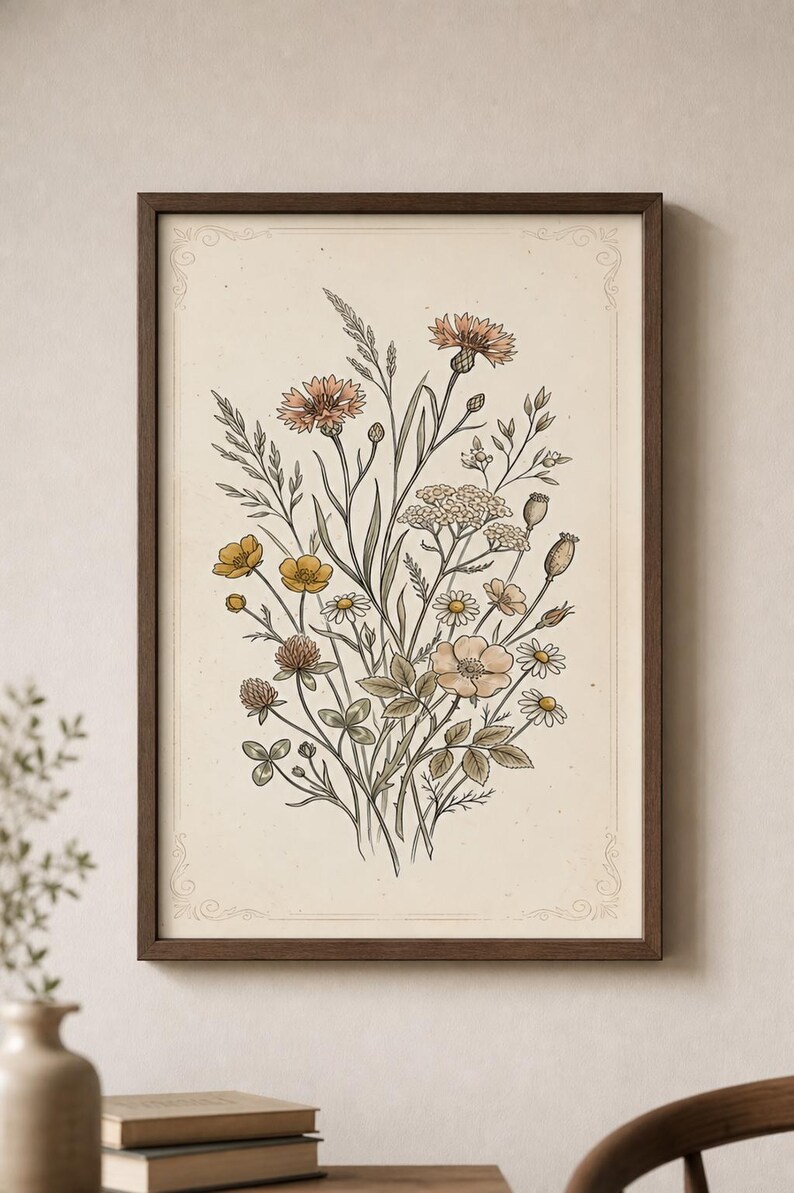 Vintage Wildflower Bouquet Poster, Antique Botanical Floral Wall Art - Etsy