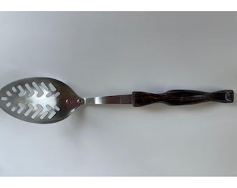 Vintage Cutco 1713 Geschlitzter Servierlöffel Edelstahl Braun Marmorierter Griff US