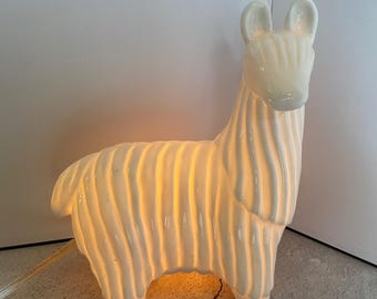 Vintage MCM Fabbri Art Style White Ceramic Llama Accent Lamp Alpaca Light