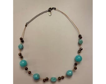 Collar de cuentas Cookie Lee para mujer, talla única, turquesa, bronce, excelente, doble hebra, estilo bohemio.