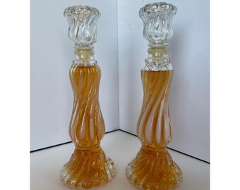 Vintage Avon Opalique Swirl Glass Candlestick Cologne Bottles - Set of 2