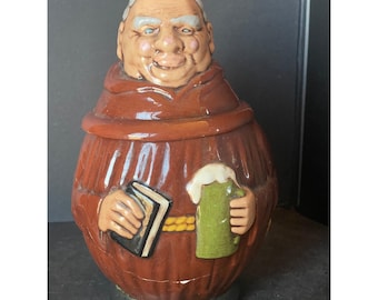 Vintage Friar Monk Beer Stein Lidded Mug Brown Ceramic Fair Condition Barrel
