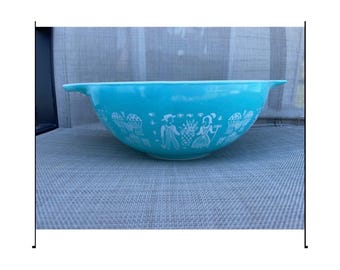 Bol para mezclar Pyrex Butterprint Turquesa Azul Blanco Excelente Cenicienta 444 4qt