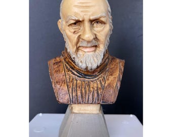 Padre Pio Bust Religious Figurine Brown Good Made in Italy Resin