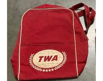 Bolso de viaje vintage rojo de TWA Airline, estilo retro de los años 60 y 70, ideal para llevar al hombro o como equipaje de mano.