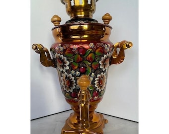 Vintage russische Samowar Hand bemalt Khokhloma Stil UDSSR 3L Teekessel KEINE CORD