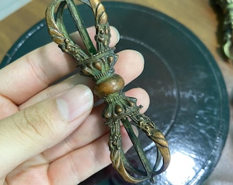 Vintage Brass Five Spoke Vajra Dorje Tibetan Ritual Tool Buddhist Altar Object Handheld Collectible