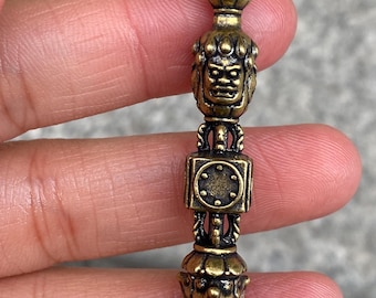 Brass Three Sided Phurba Pendant Tibetan Amulet Charm Keychain Pure Copper Tibetan Buddhist Ritual Item for Men & Women