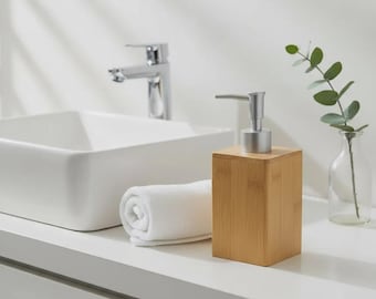 Dispensador de jabón de bambú / Botella de jabón recargable con bomba / Accesorio de baño de bambú natural / Dispensador de jabón de cocina / Regalo de inauguración de casa