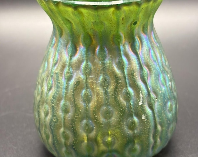 Kralik Iridescent Green Sea Urchin Glass Vase/ Glows