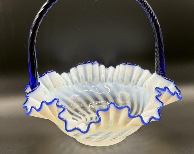 Fenton Basket Blue Crest Spiral Opalescent