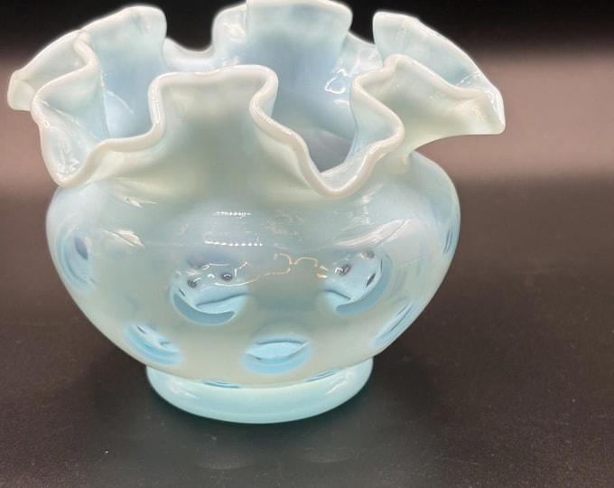 Vintage Fenton Art Glass Blue Opalescent Coin Dot Vase