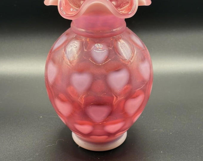 Fenton Cranberry Opalescent Ruffled Heart Vase