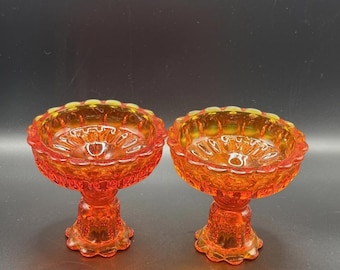 Fenton Amberina  Glass Thumbprint Reversible Candlestick Candle Holders