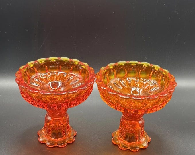 Fenton Amberina  Glass Thumbprint Reversible Candlestick Candle Holders