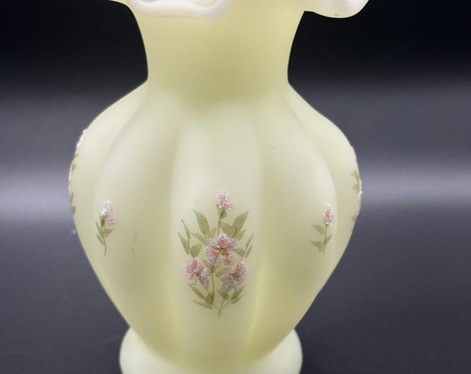 Fenton Hand Painted  Custard  Vase Signed