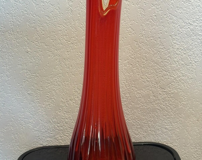 LE Smith 22”Red Ribbed Swung Vase.
