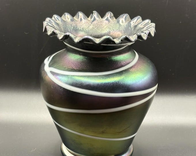 Art Deco Poschinger Amethyst Fluted Vase w/White Theading
