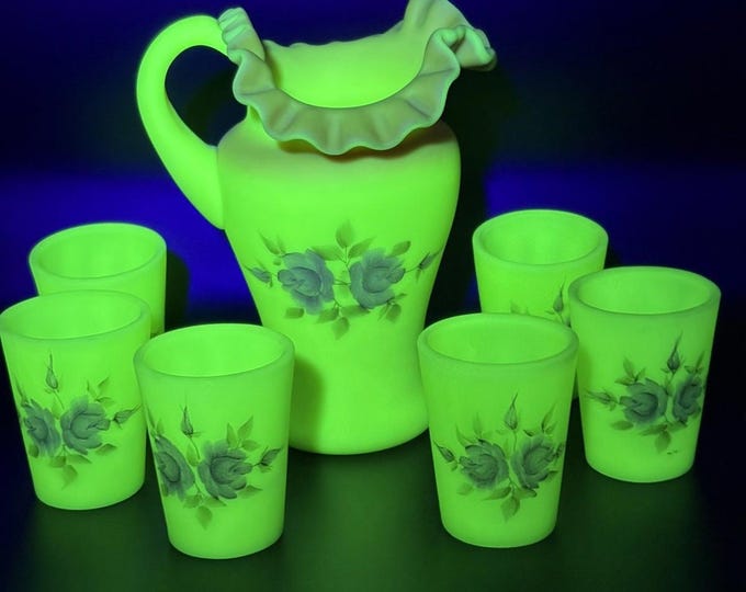 Fenton 7 Piece Child’s Lemonade Set Hand Painted And Signed