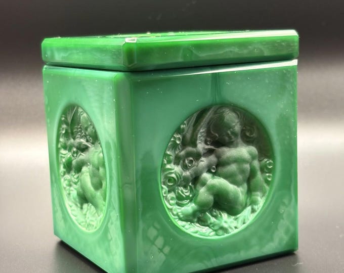 Antique Malachite Lidded Box With Angels Signed