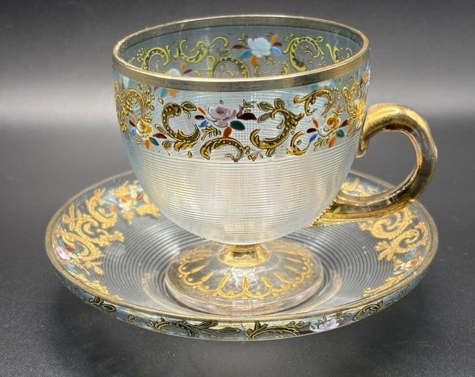Moser Hand Painted Demitasse Cup And Saucer