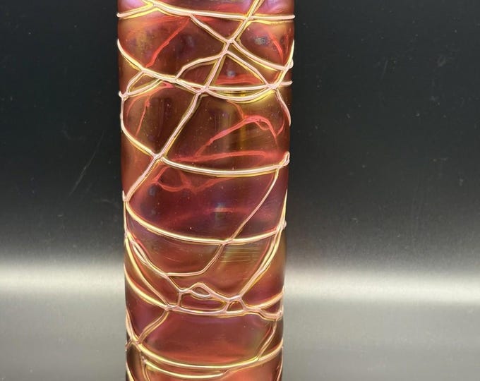 Kralik Ruby Red Iridescent Threaded Vase