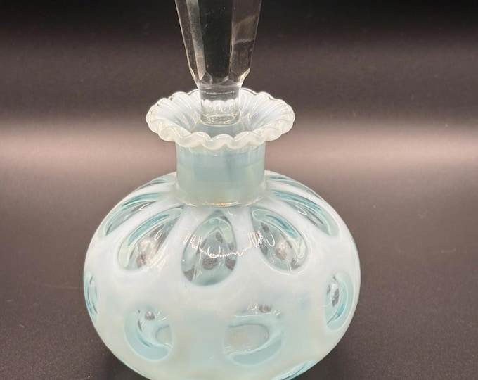 Fenton Blue Opalescent Coin Dot Glass Perfume Bottle  With Stopper