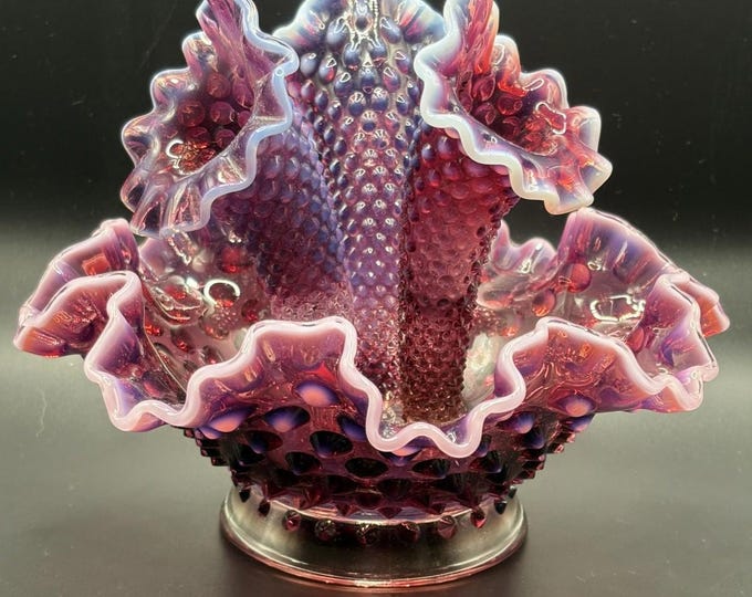 Vintage Fenton Plum Opalescent Hobnail 8" Epergne  Please Read