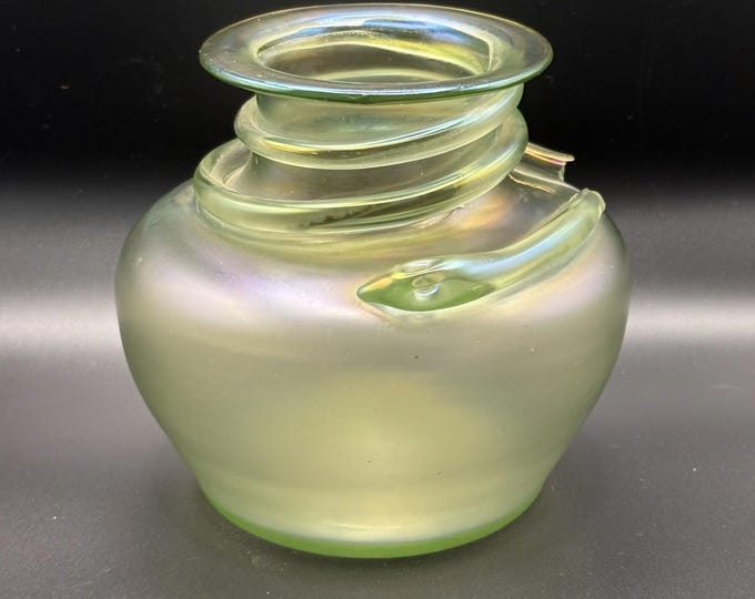 Loetz Iridescent Uranium Glass Vase With Snake/ Please Read