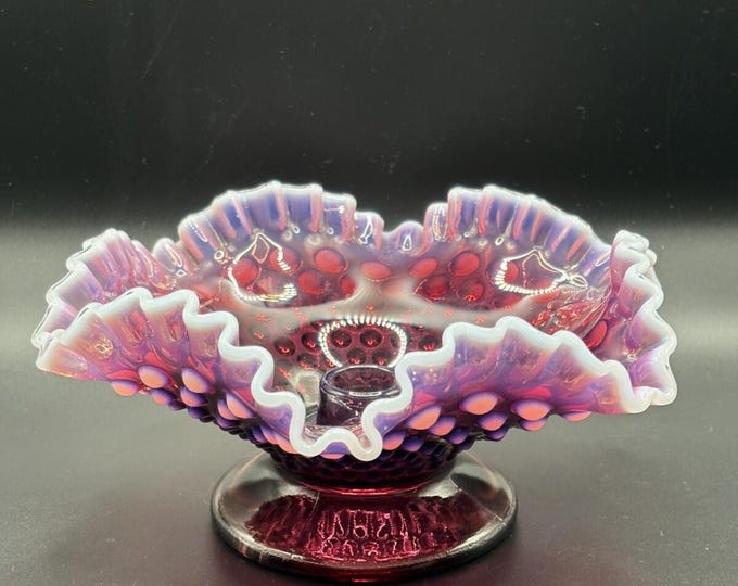 Fenton Plum Opalescent Hobnail Candleholder