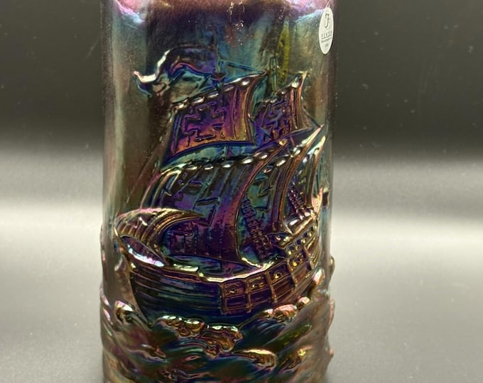 Fenton  Cobalt Blue Carnival Vase/ Ship And Eagle