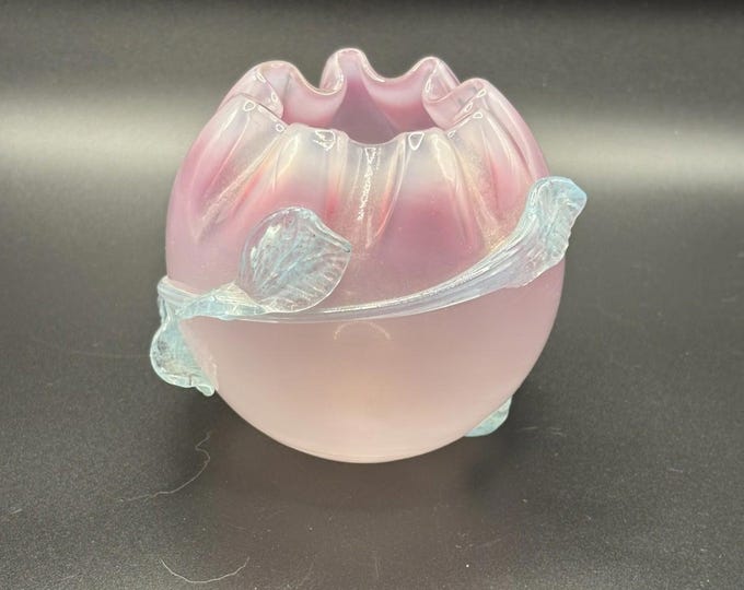 Antique Victorian Hand Blown Rose Bowl With Applies Leaves