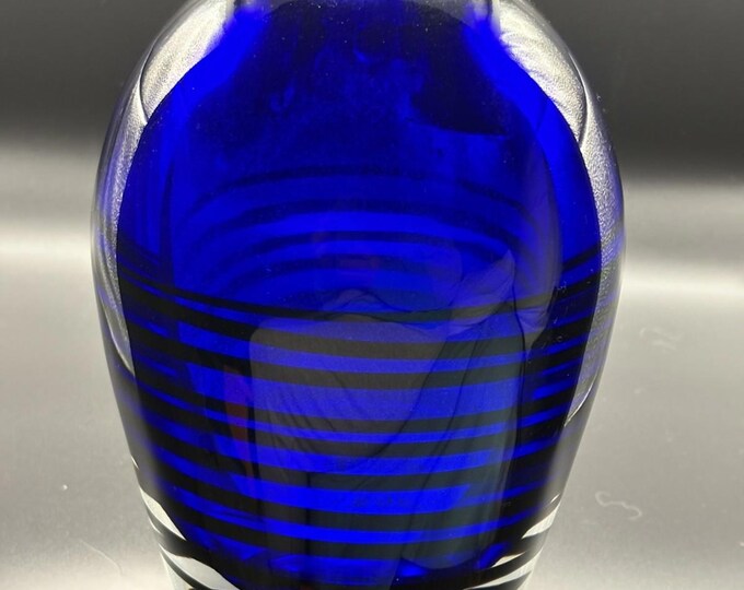 Heavy Hand Blown Glass Cobalt Blue Black Spiral Soichiro Sasakura Vase