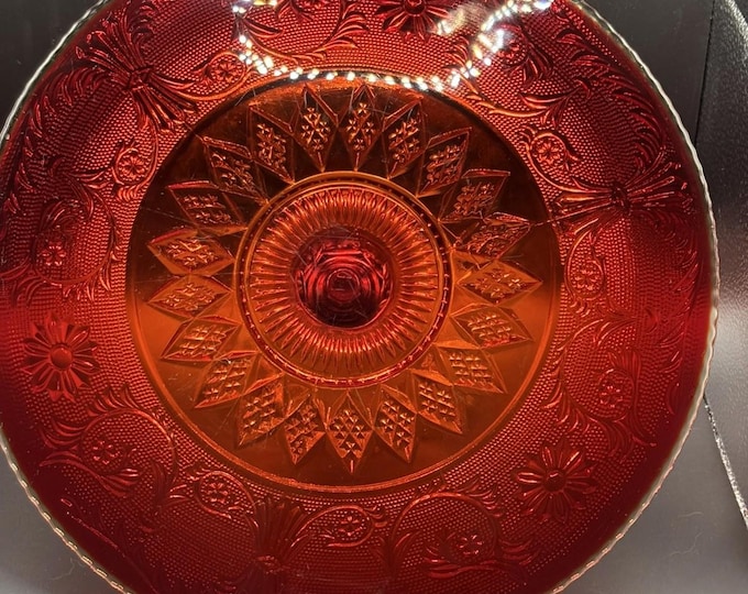 Vintage Duncan & Miller Red Amberina Amber Glass 13.25” Pedestal Cake Stand