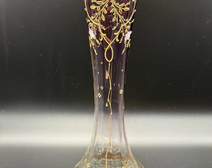 Moser Amethyst to Clear Gilded Victorian Vase