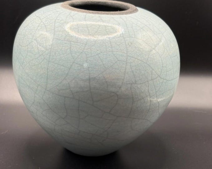Raku  Crackle Glazed Pottery Vase/ Signed By Artist