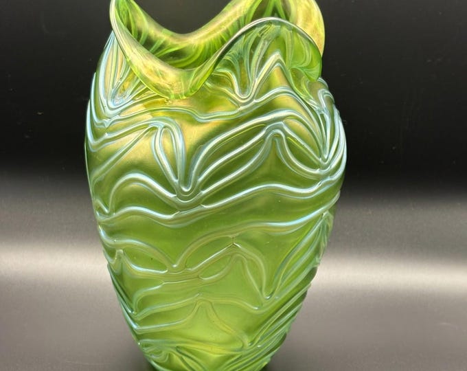 Loetz Formosa Iridescent Green Vase 8”