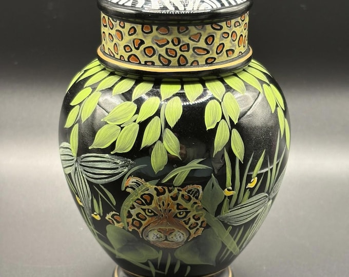 Fenton Midnight Safari Hand Painted Urn