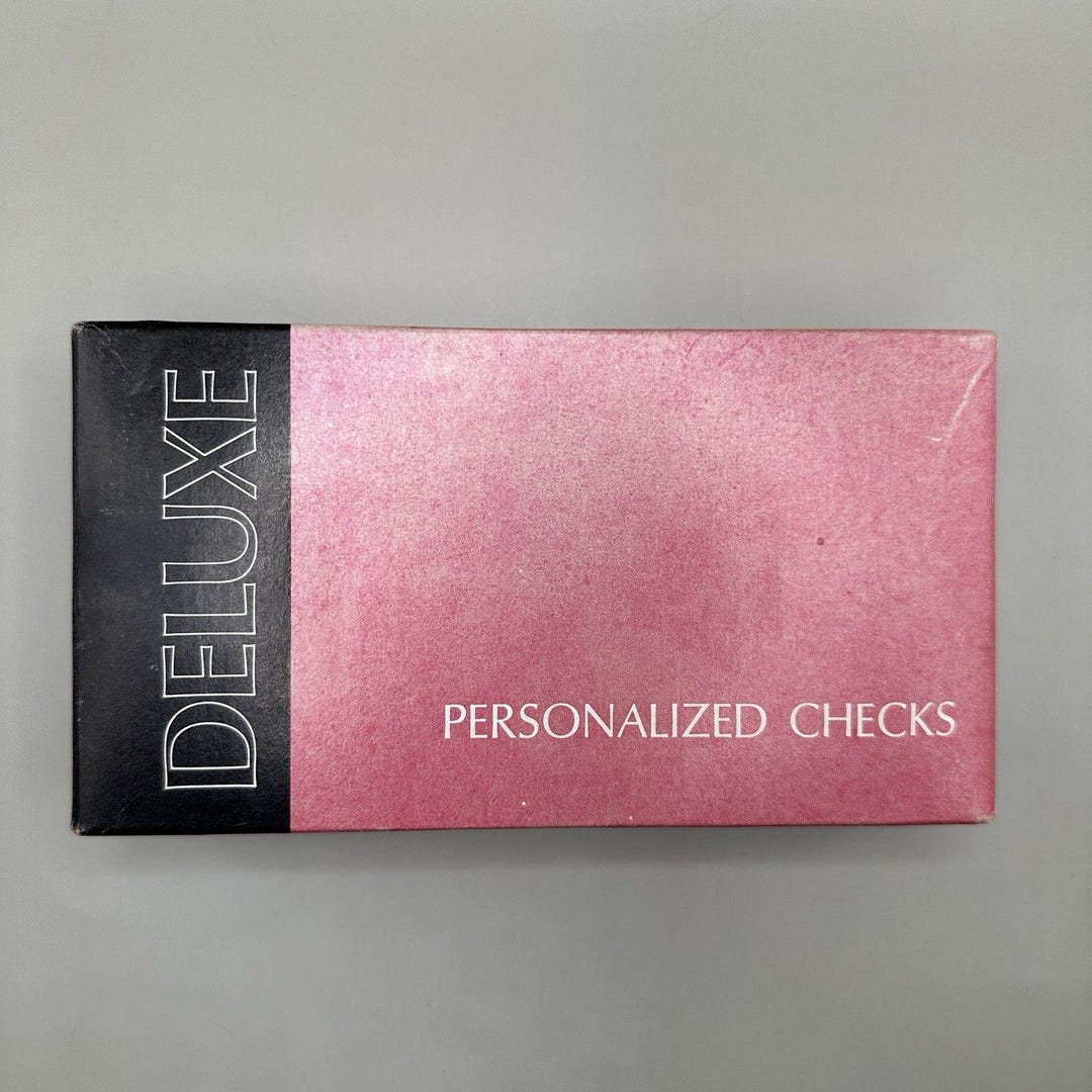 Cheque Storage Box Vintage Deluxe Bank Check Storage Box Pink Black Retro Office Ephemera ...