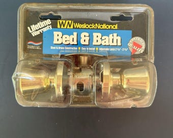 Juego de pomos de puerta de latón Weslock National Vintage para cama y baño, cerradura de privacidad (descatalogado)