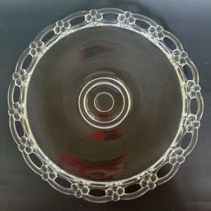 Vtg Glass Serving Platter Openwork Rim Round Dish Centerpiece