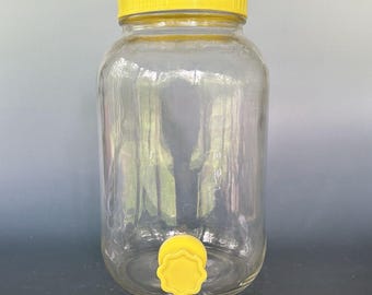 Vintage Sun Tea Glass Jar Gallon Spigot Yellow Lid Dispenser