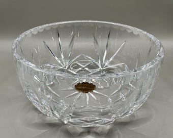 Vintage 24% Lead Crystal Bowl Made in Poland Cut Glass Serving Dish Heavy Poland