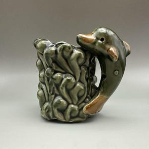 Tazza in ceramica vintage 3D con delfino, decorazione costiera, nautica, da spiaggia, per casa, vita marina, 4,25