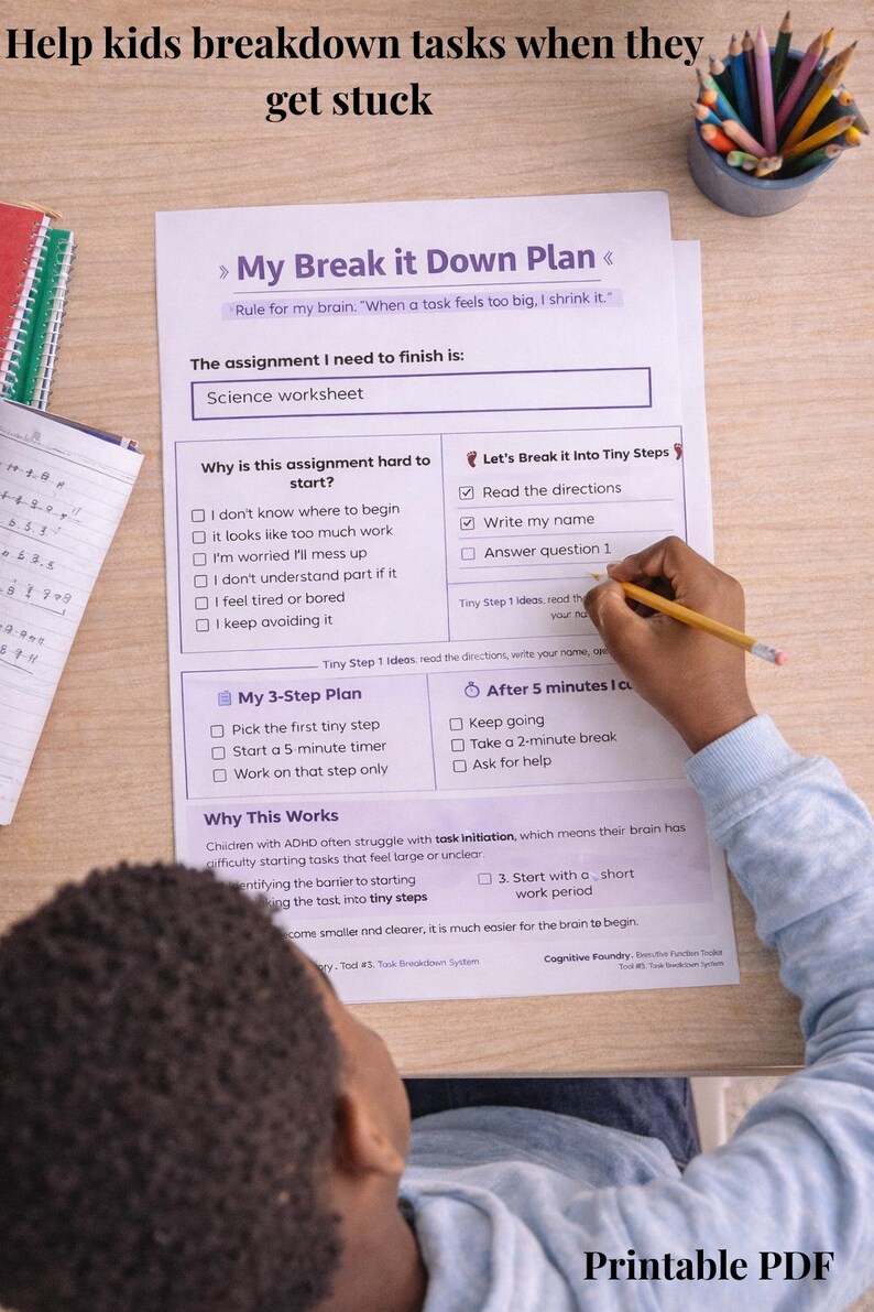 ADHD Task Breakdown Tool for Kids | Executive Function Worksheet ...