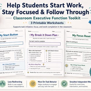 ADHD Classroom Focus Toolkit | Executive Function, Start, Focus, Break Plans